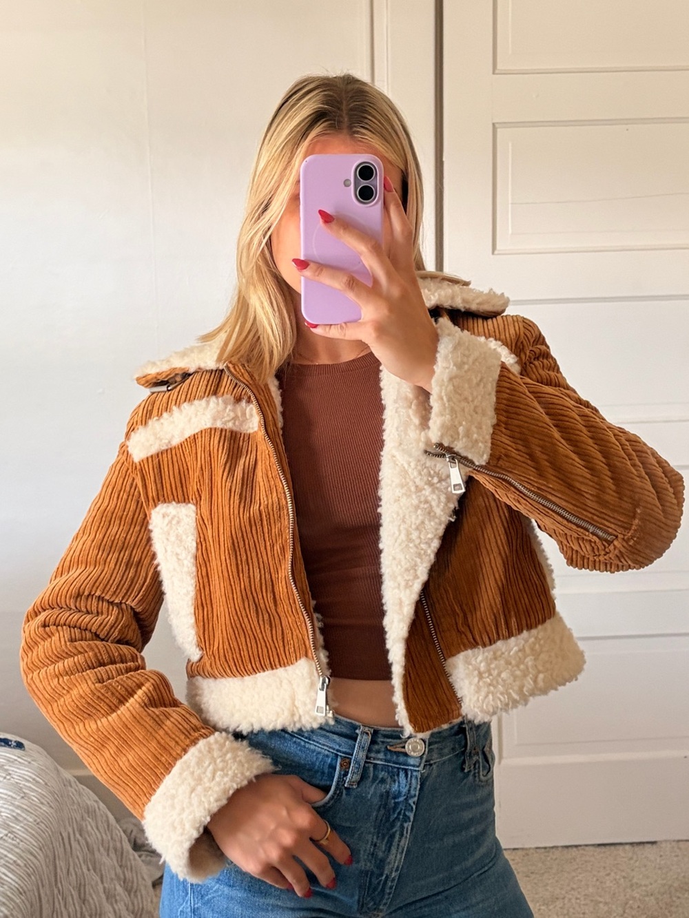 Urban Outfitters corduroy and sherpa cropped jacket